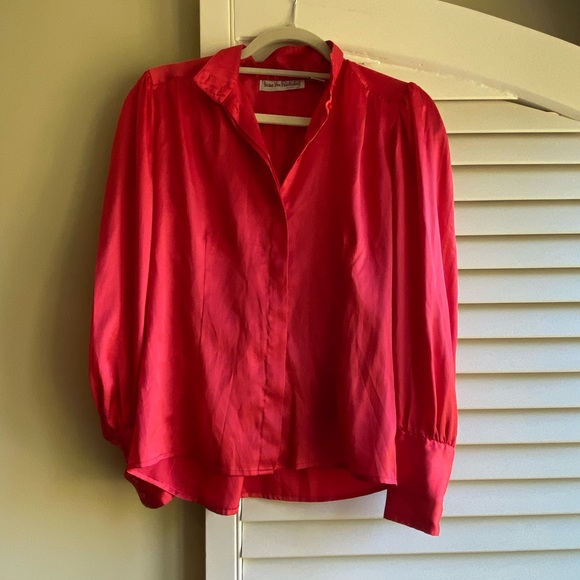 Vintage 1970s Diane Von Furstenberg Studio 54 Red Button Down blouse Disco 8 - Picture 1 of 8